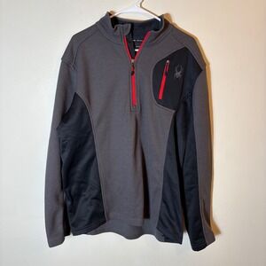 Spyder Men's‎ Half-Zip Fleece Pullover Gray Black Red Size XL